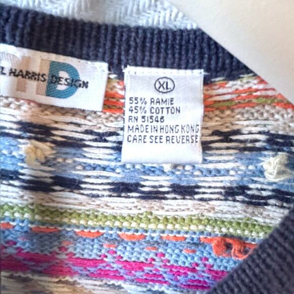 Vintage 90s Floral Textured Bobble Cardigan Sweater Y2K Fair Isle Cottagecore XL - Picture 6 of 11